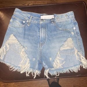 R13 Denim Shredded Slouch Denim Shorts